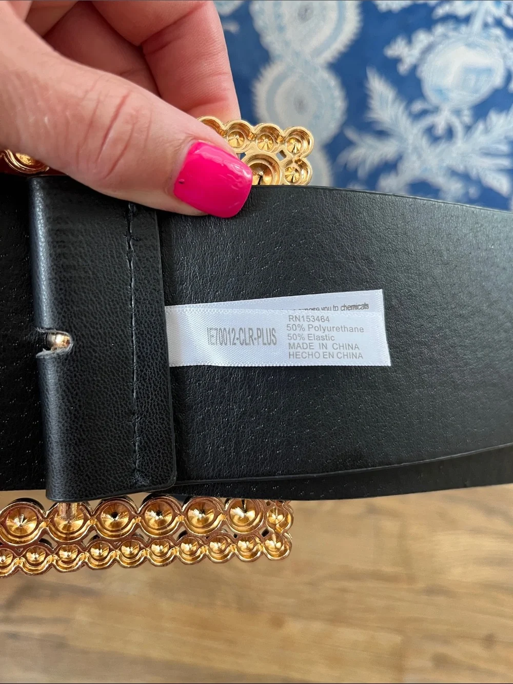 Black Elastic Waist Belt with Crystal Square Buckle, Plus Size Belt